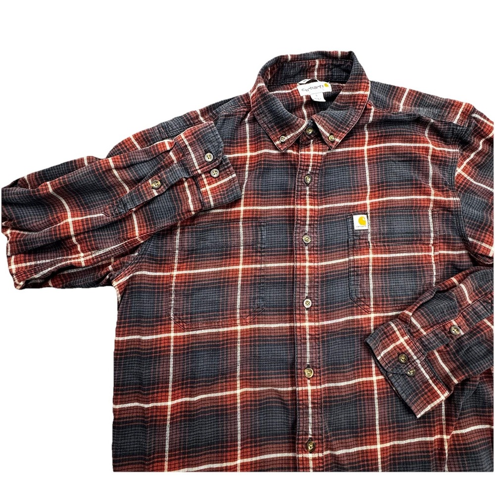 Carhartt Flannel Shirt Mens‎ L Plaid Relaxed Fit Button Down Long Sleeve Red